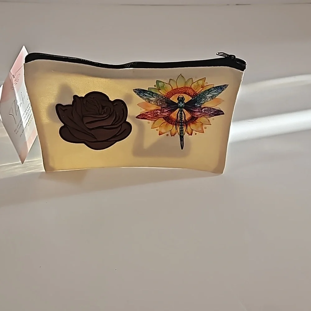 Hand Crafted makeup bag Canvas Pencil case Iron applique Handmade Travel purse